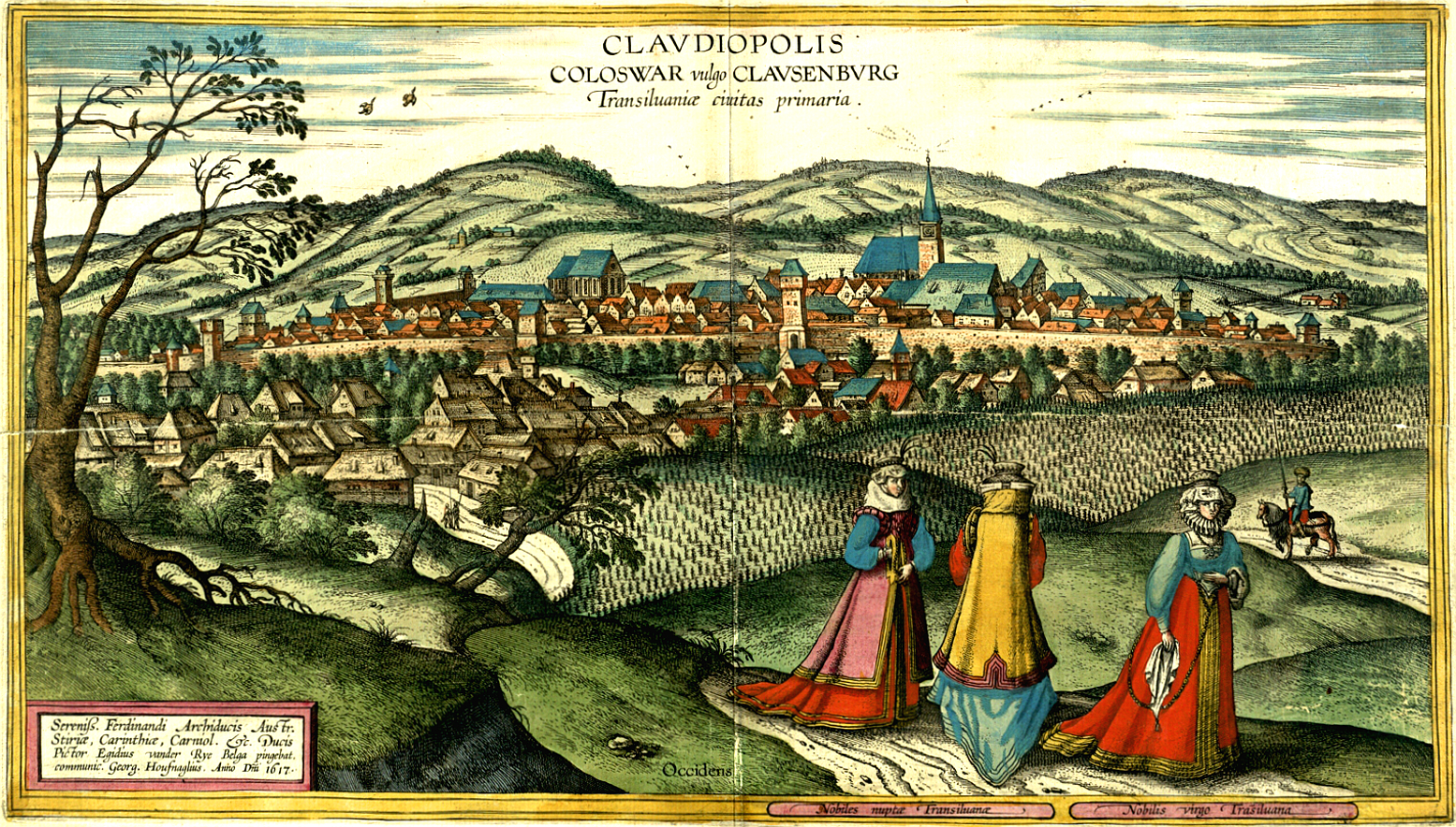 Gravură a Clujului medieval de Georg Houfnagel (1617) / Foto: wikipedia.ro