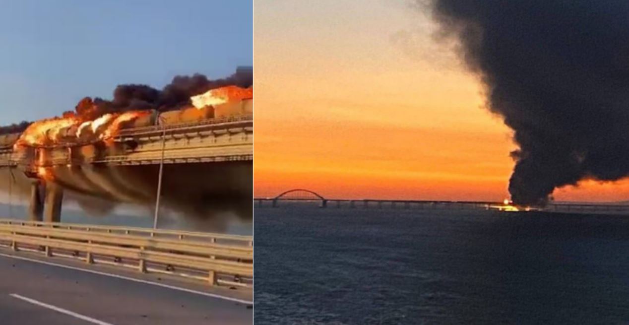 Podul care leagă Crimeea de Rusia, în flăcări! / Foto: Twitter