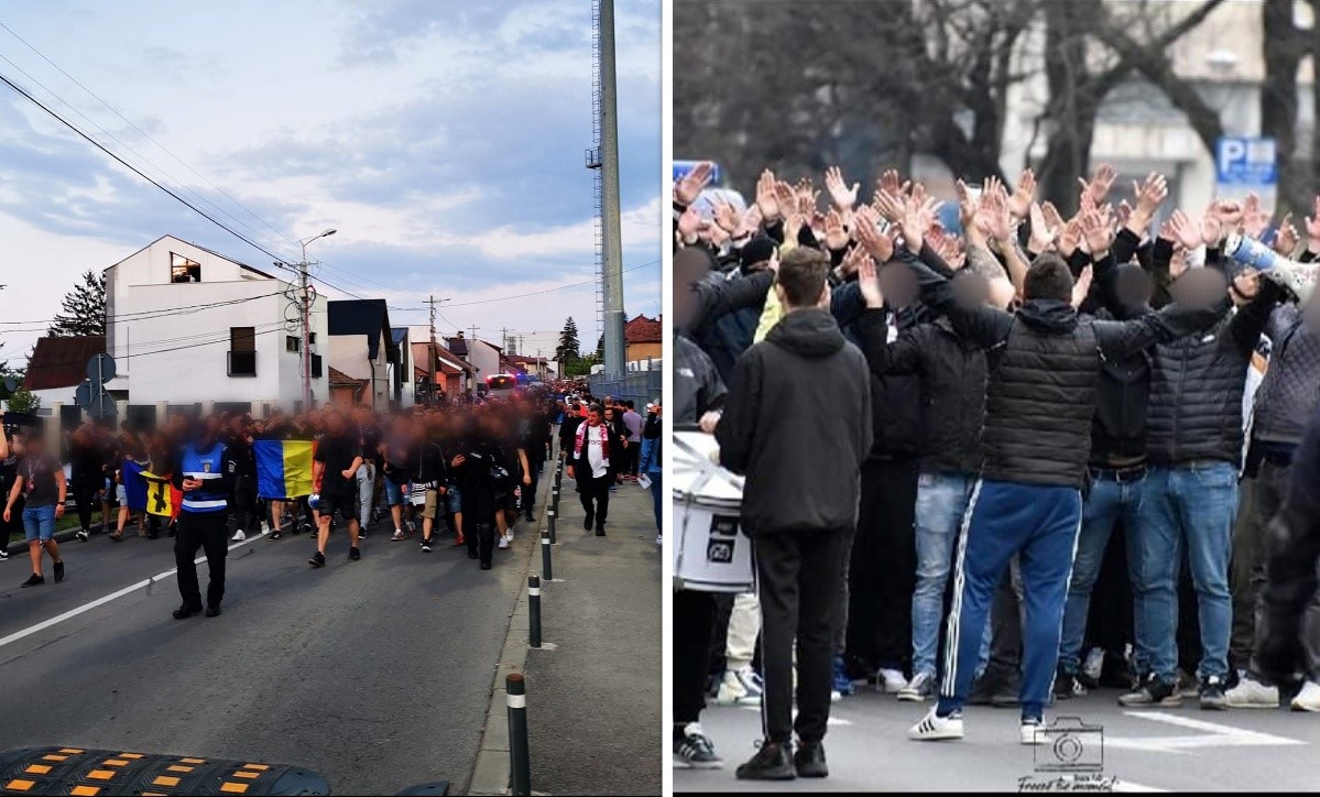 Suporterii echipelor U și CFR Cluj strigă mobilizarea/Foto 1: Peluza Vișinie/Facebook, FOTO 2: Șepciile Roșii/Facebook