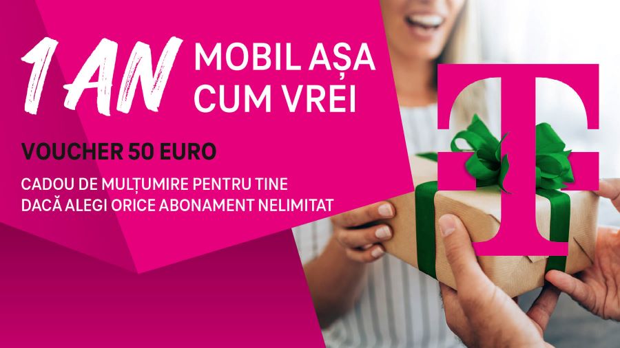 Telekom Mobile oferă un voucher de 50 de euro clienților care aleg orice abonament NELIMITAT, de la 7 euro/lună