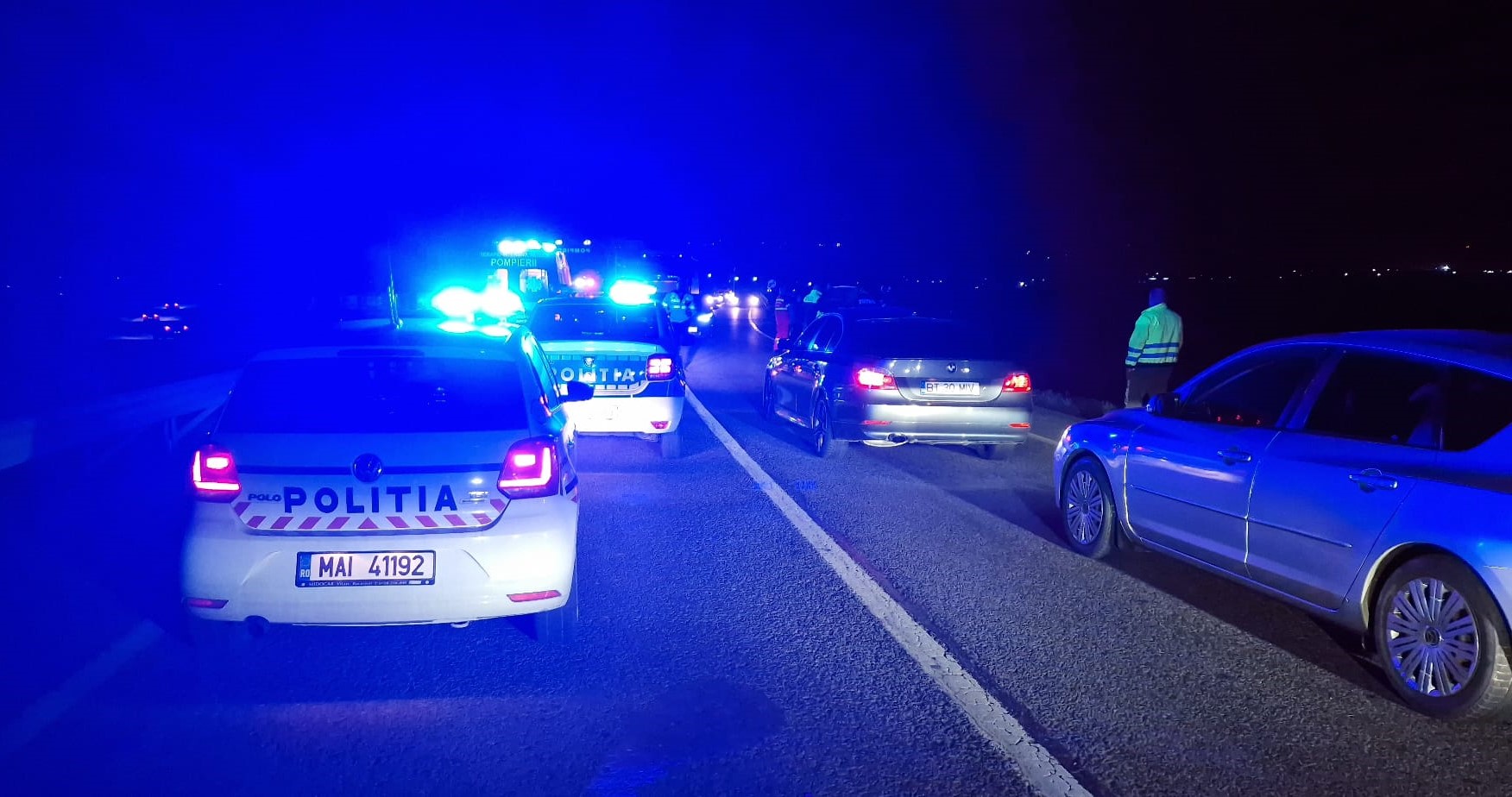 Un accident rutier a avut loc, vineri seară, pe centura de ocolire a municipiului Cluj-Napoca de la  Apahida-Vâlcele/ FOTO: IPJ Cluj