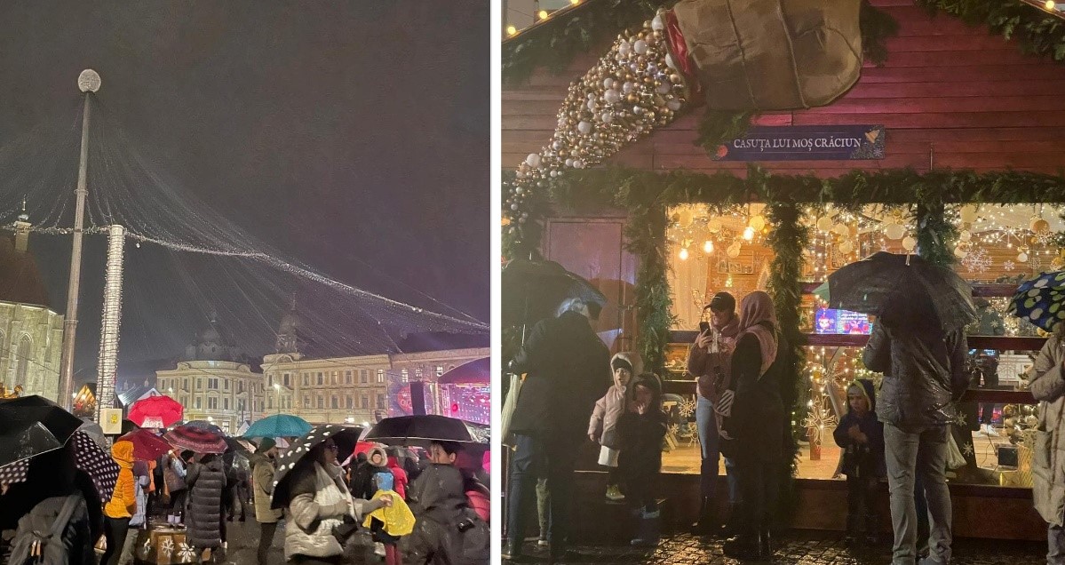 În ciuda furtunii de afară, clujenii s-au „înarmat” cu umbrele și haine groase și s-au adunat în Piața Unirii/ FOTO: monitorulcj.ro
