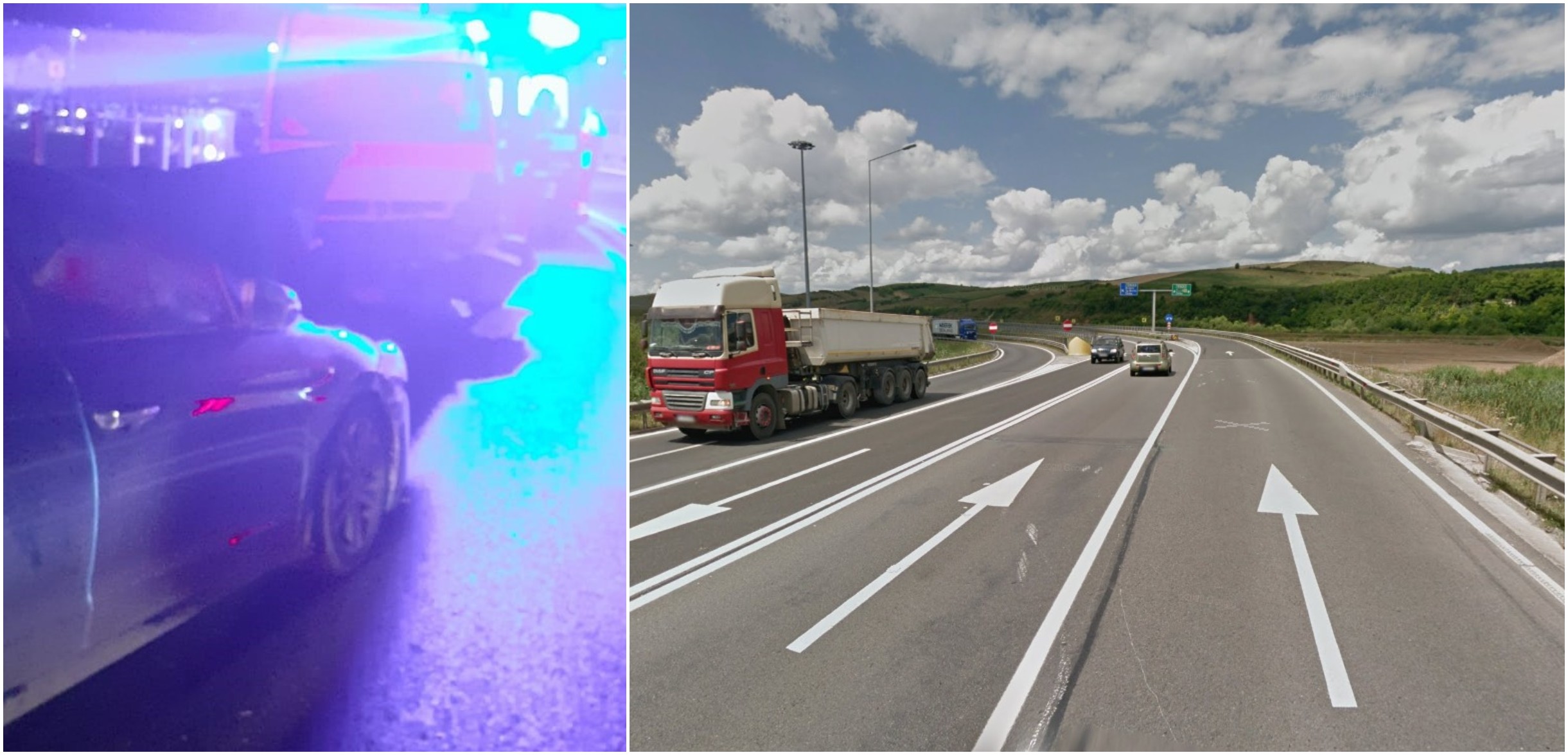 Pe autostrada A3, în zona Gilău, au fost provocate multe accidente în ultima vreme / FOTO 1: ISU Cluj. FOTO 2: captură ecrean - Google Maps