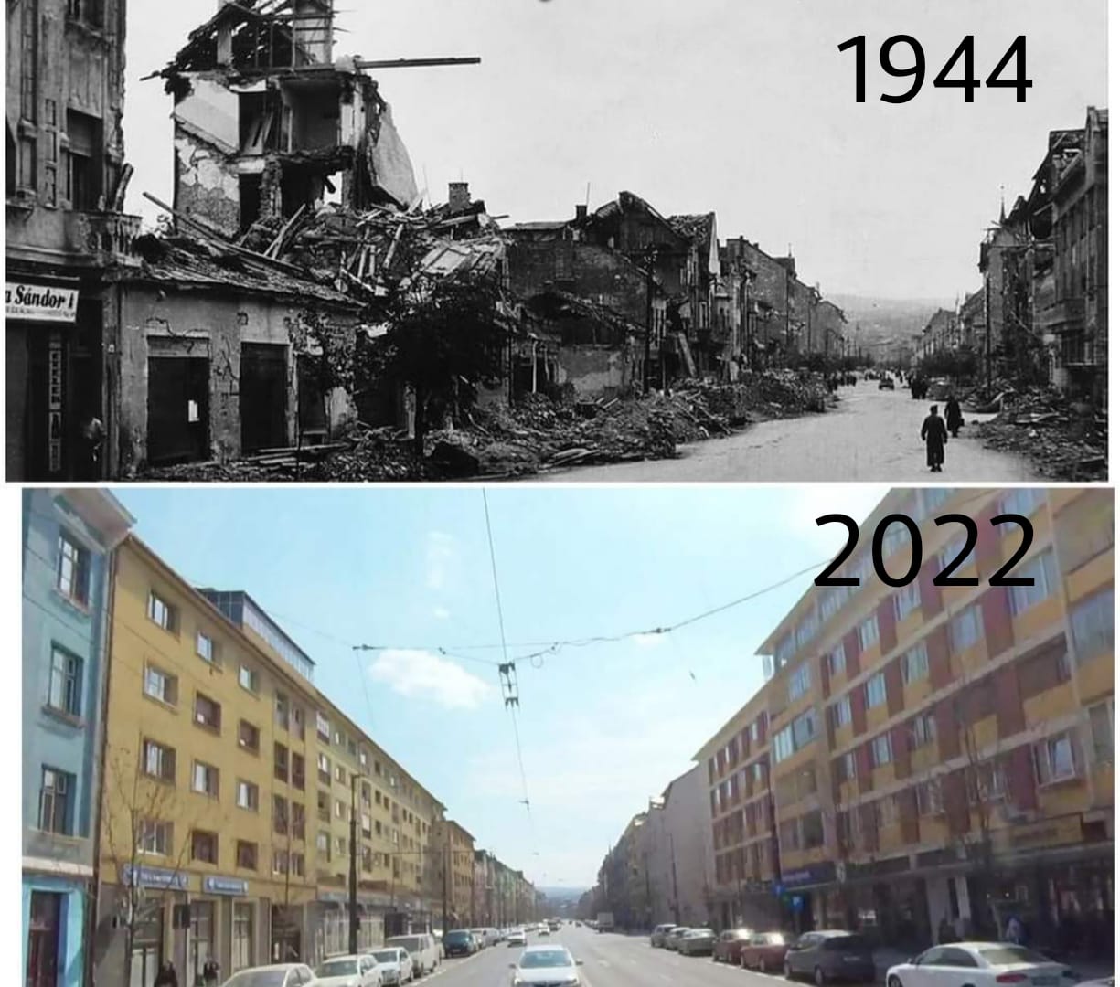 Bombardarea străzii Horea în cel de-al Doilea Război Mondial/ FOTO: Amintiri din Vechiul Cluj/Facebook