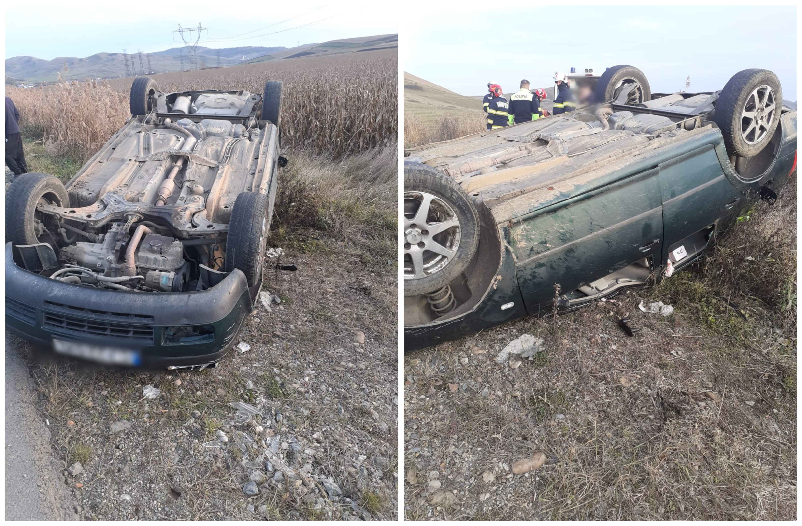 Mașină răsturnată la Gădălin. O tânără de 20 de ani a fost rănită. FOTO: IPJ Cluj