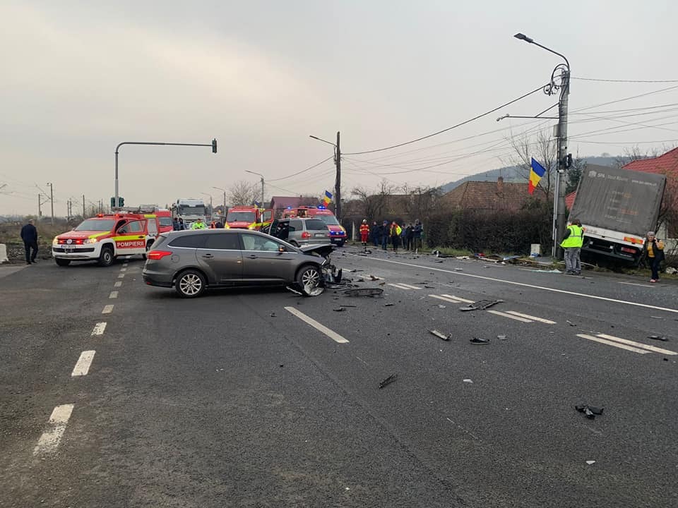 Accident rutier pe DN1C. Sursă foto ISU Cluj