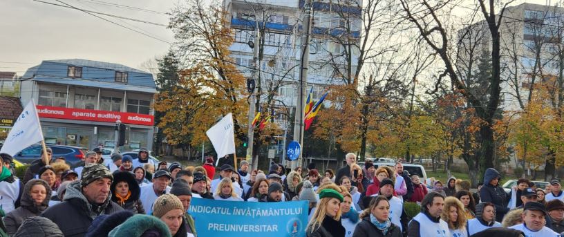 Protestul sindicaliștilor din învățământ/ captură FSLI Romania Facebook.com