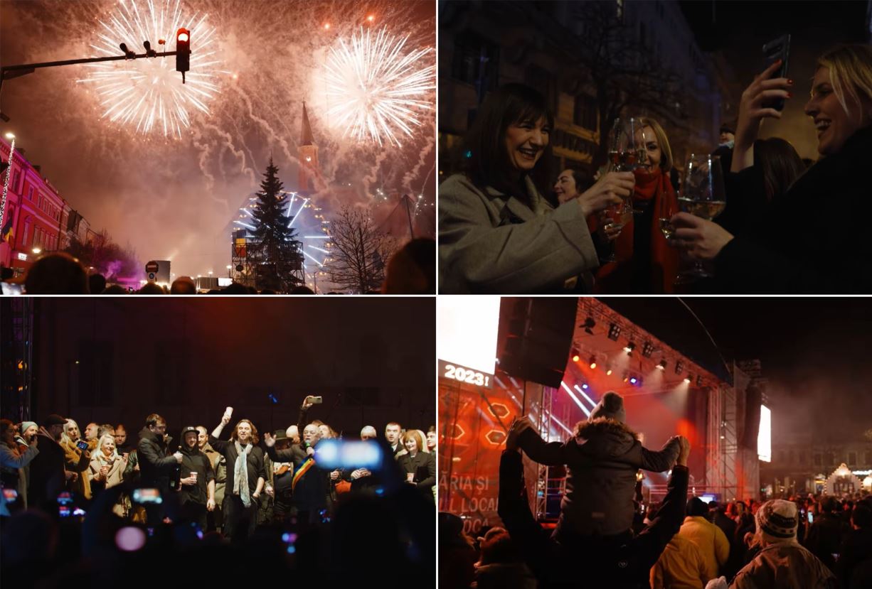 Mii de clujeni au petrecut Revelionul în Piața Unirii / Foto: captură ecran - Municipiul Cluj-Napoca