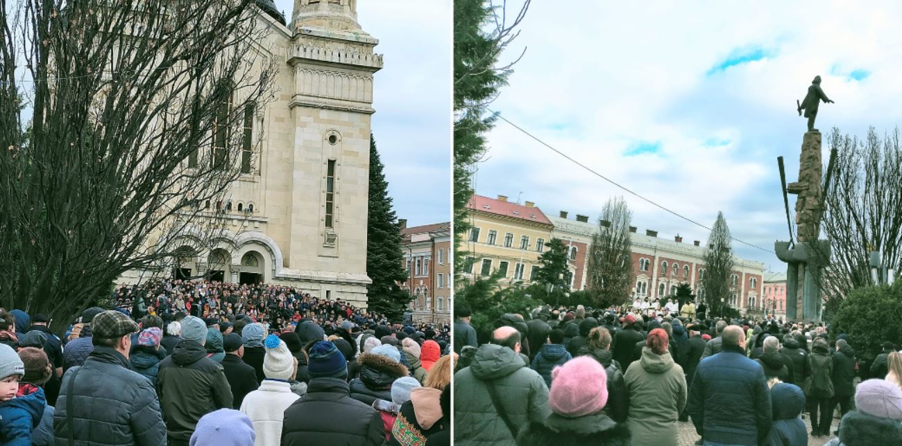 Clujenii s-au adunat în număr mare în Piața Avram Iancu pentru a lua apă sfințită și a participa la slujba de Bobotează / Foto: Florin-Vasile Șomlea