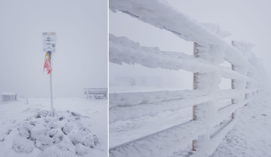 Peisaj mirific și gard înghețat pe vârful vlădeasa /FOTO: Salvamont Vlădeasa Cluj - Facebook