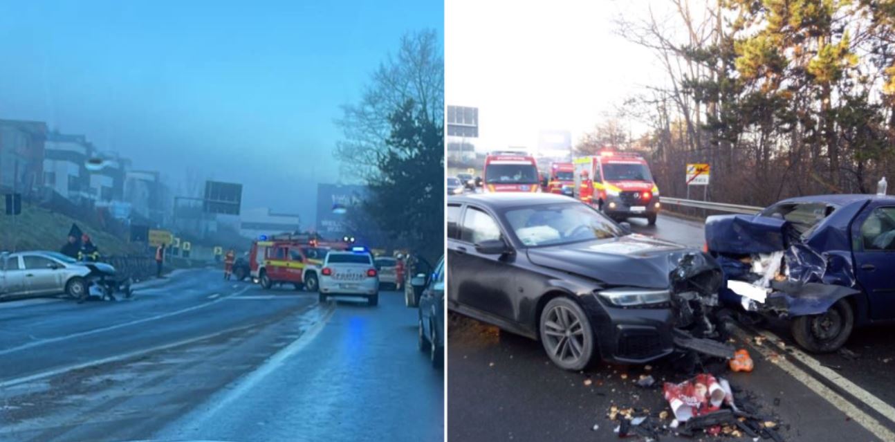 Accident grav cu cinci victime în Feleacu. Drumul e foarte alunecos / Foto 1: Facebook - Info Trafic jud. Cluj - Foto 2: ISU Cluj