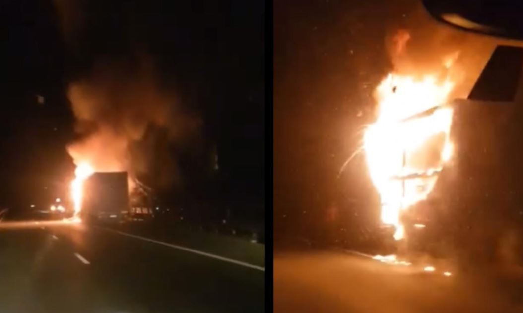 Incendiu la un camion pe A10, sensul Alba-Turda / Foto: Info Trafic jud. Cluj
