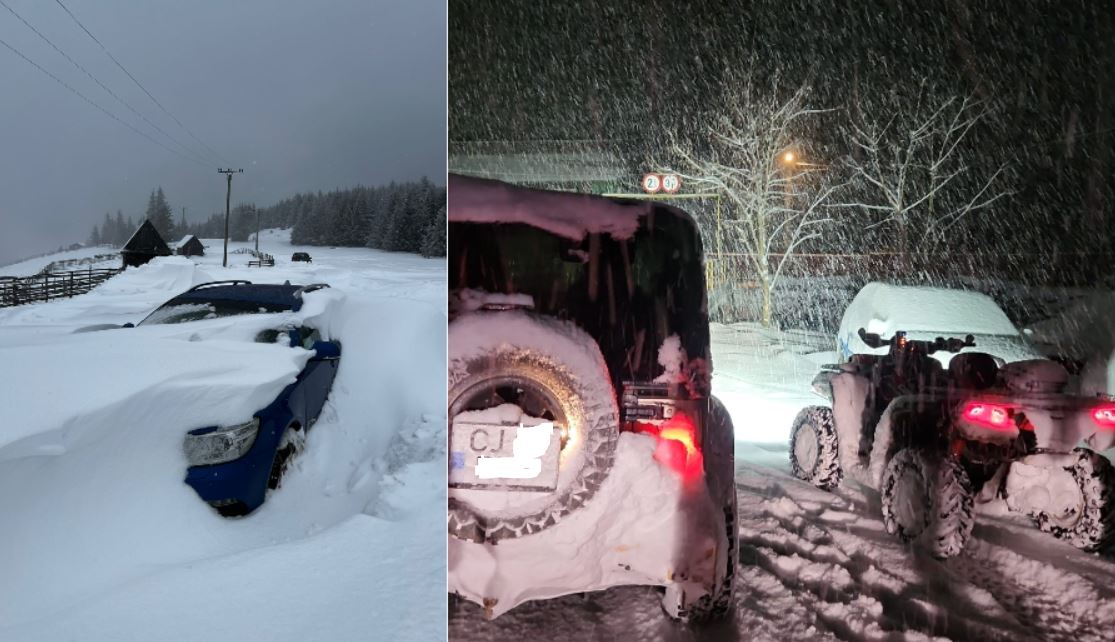Voluntarii CERT Rescue, salvatori a zeci de oameni blocați cu mașinile în zăpadă în Cluj / Foto: CERT Rescue