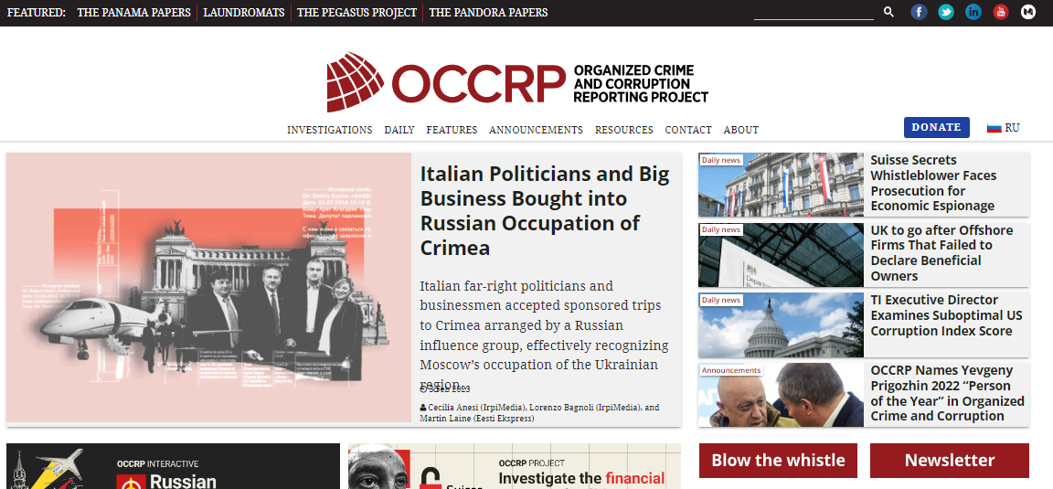 OCCRP - The Organized Crime and Corruption Reporting Project / Foto: captură ecran - site OCCRP