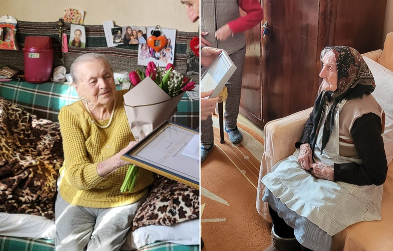 Două femei care au împlinit 100 de ani, felicitate de autorități / Foto: Facebook - Morar Costan