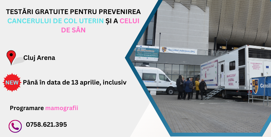 Se prelungește perioada de testare gratuită pentru cancerul de col uterin și cel de sân, la Cluj Arena. Sursa foto: Facebook/ CJ Cluj