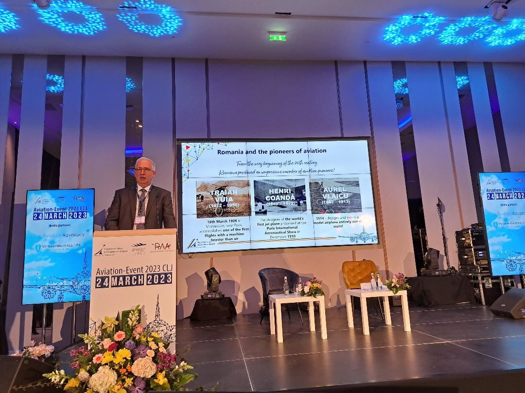 David Ciceo, în debutul conferinței internaționale de aviație. Sursă foto monitorulcj.ro