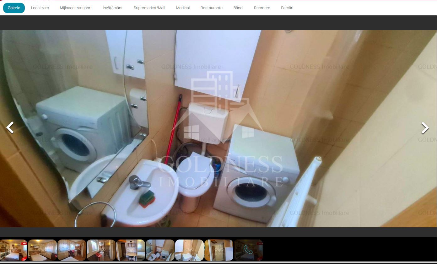 Garsonieră din Cluj-Napoca în care trebuie să sari peste mașina de spălat ca să faci duș / Foto: site-ul imobiliare.ro / Goldness Imobiliare