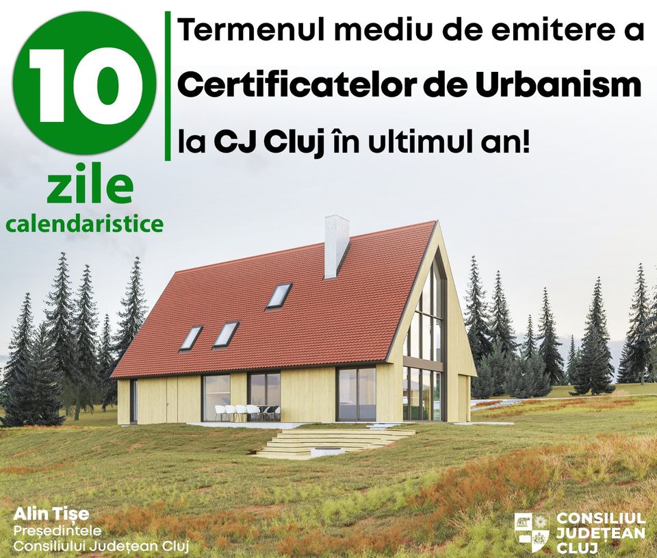 Certificatul de urbanism, eliberat de CJ Cluj în maxim 10 zile, în 2022. FOTO: Facebook/ CJ Cluj