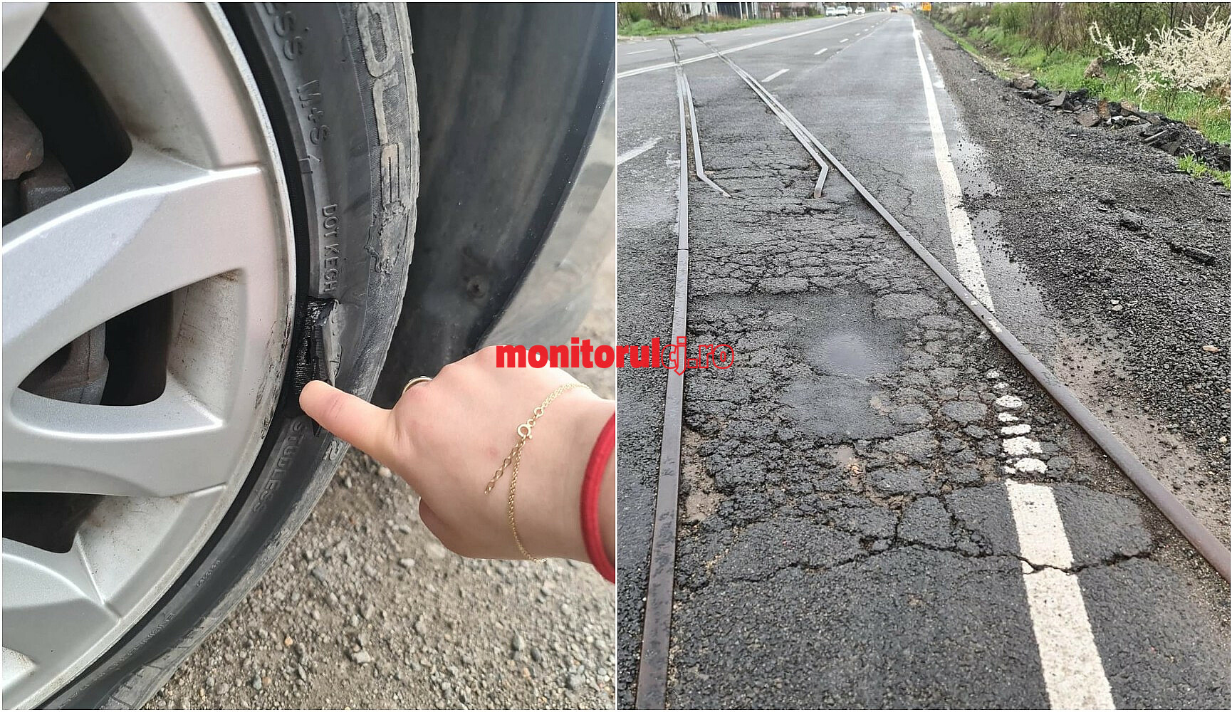 Degradări la DN1C, în Jucu, la câteva luni de la lărgirea drumului la 4 benzi / Foto: cititor monitorulcj.ro