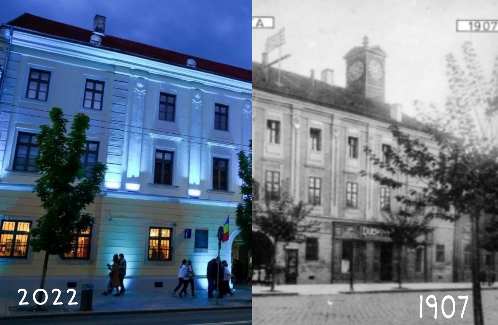 Palatul Reduta în 2022 și 1907/ Foto 1:  Muzeul Etnografic al Transilvaniei - Facebook și Foto 2: bcj.ro
