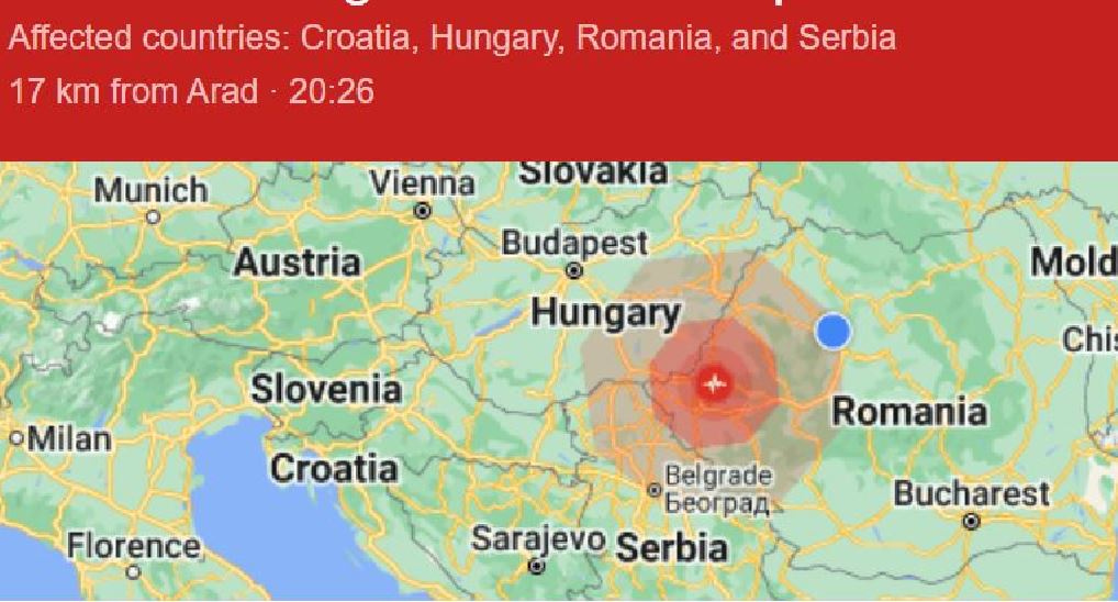 Cutremur în România marți, 6 iunie 2023 / Sursă: Google - Android Earthquake Alerts System