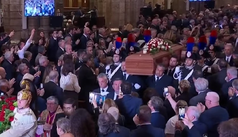 Înmormântarea lui Silvio Berlusconi/ Foto: captură ecran YouTube - BCC News
