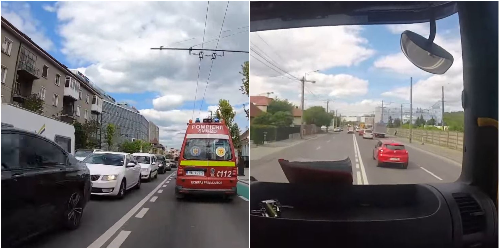 Momente surprinse în trafic, dintr-o autospecială de pompieri  / Foto: ISU Cluj