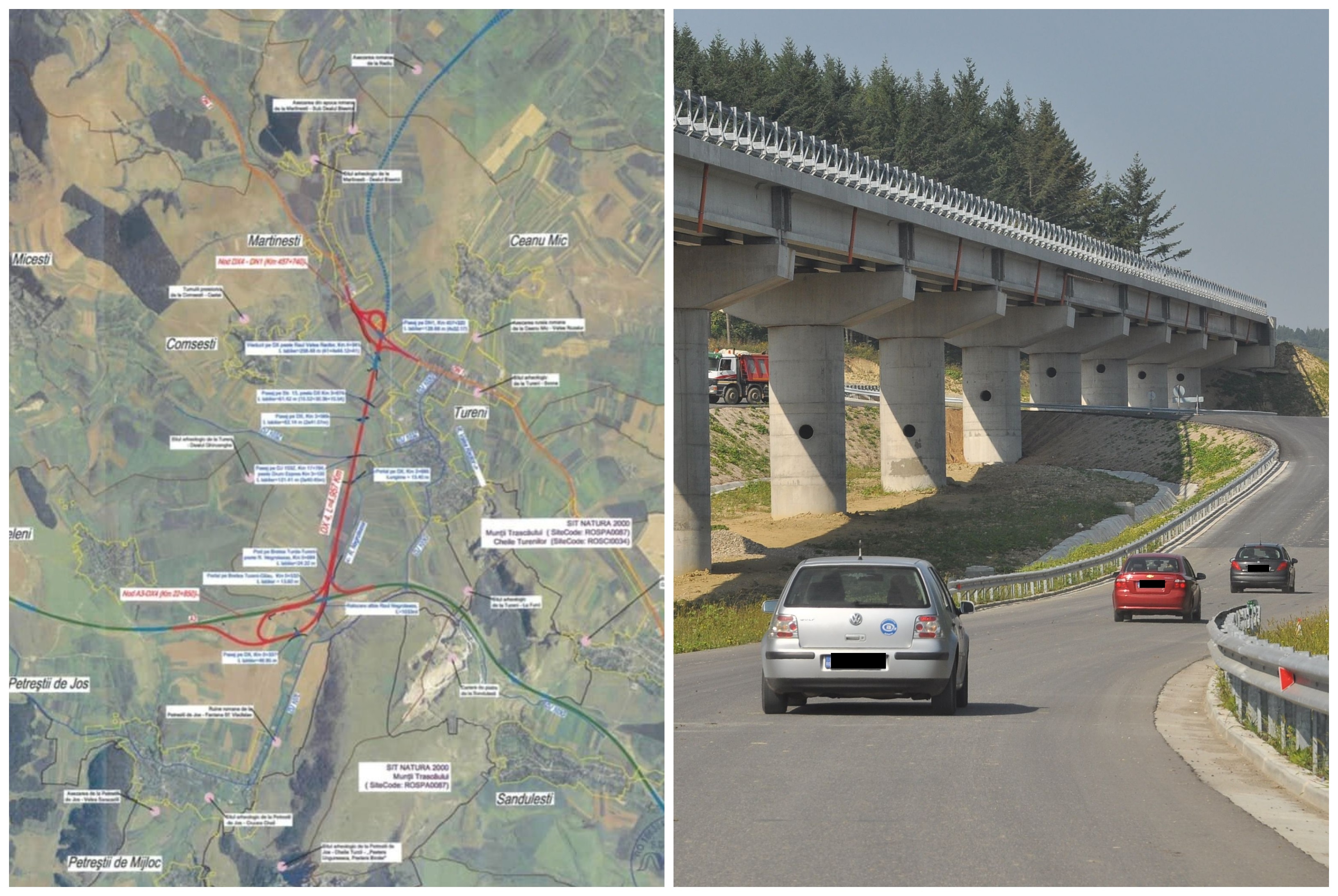 Drumul expres cu o lungime de circa 5 kilometri va creea o nouă legătură între Cluj-Napoca și A3, prin Tureni. FOTO stânga: Facebook/ Emil Boc; Foto dreapta: monitorulcj.ro