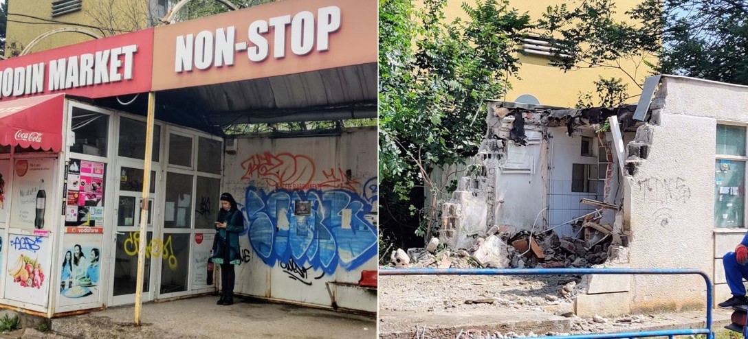 Stație de autobuz Snagov, înainte și după demolare / Foto: Alexandra Oană - Facebook