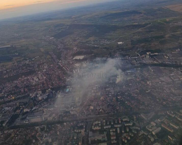 Incendiul din Mărăști, văzut din avion. Foto: monitorulcj.ro