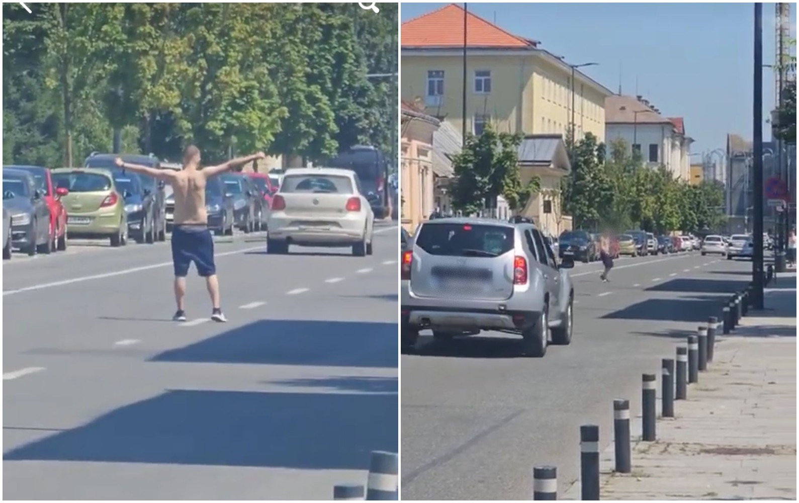 Bărbat, pe mijlocul drumului în Cluj-Napoca - 4 august 2023 / Foto: captură video -grup Facebook Info Trafic jud. Cluj