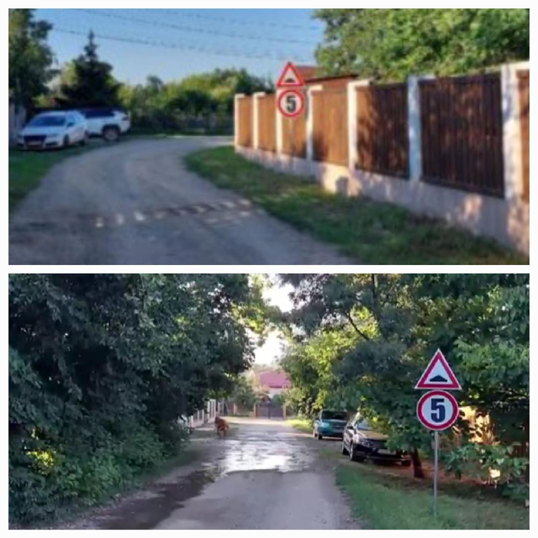 Limitatoare de viteză pe un drum neasfaltat în Buzău. Foto: Liber în Buzău
