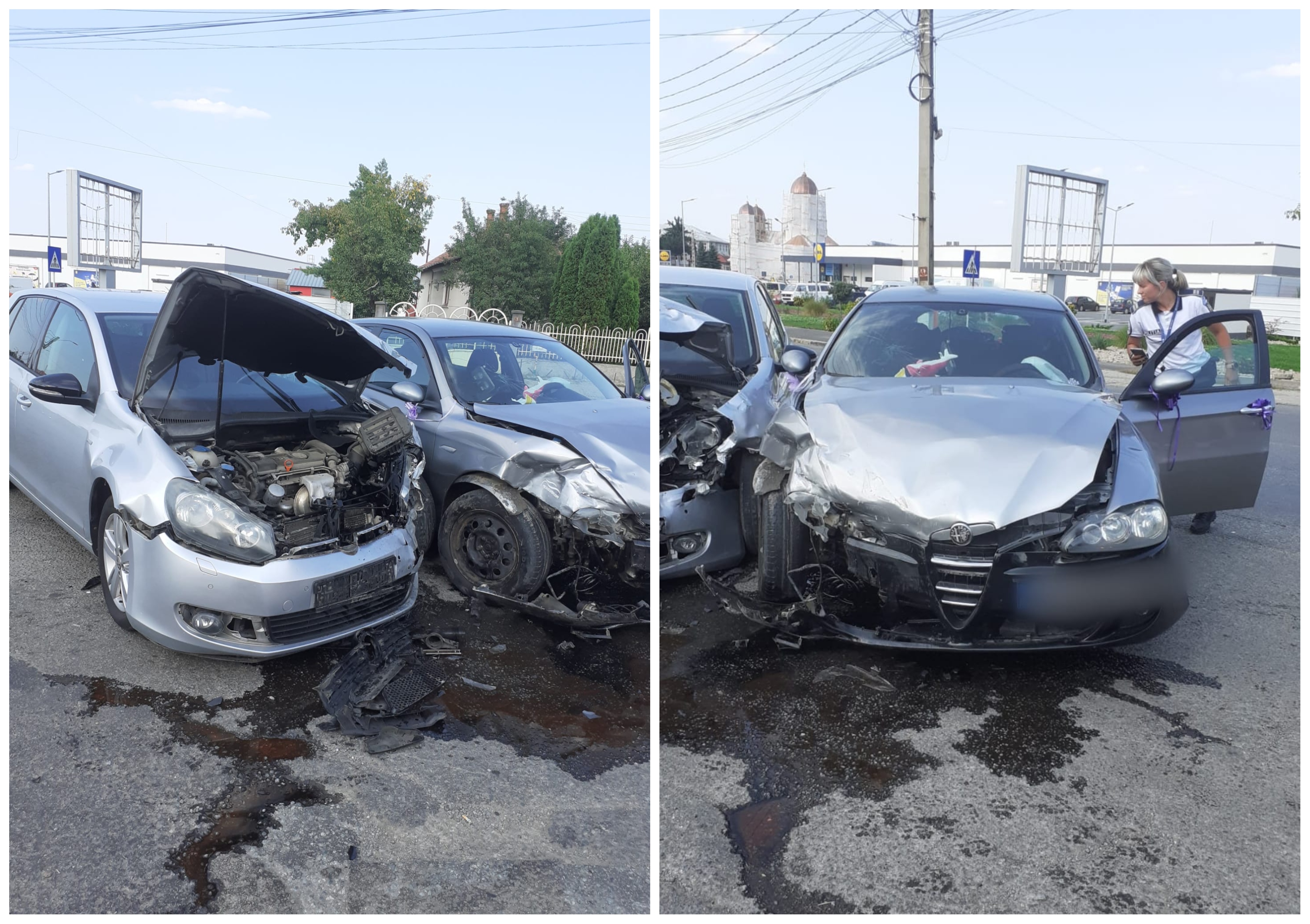 Două mașini au fost implicate, sâmbătă, într-un accident ușor, pe o stradă din Huedin. FOTO: ISU Cluj