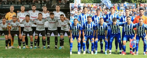 Echipele de fotbal „U” Cluj și Unirea Dej/ Foto 1: FC Universitatea Cluj - Facebook; Foto 2: FC Unirea Dej oficial - Facebook