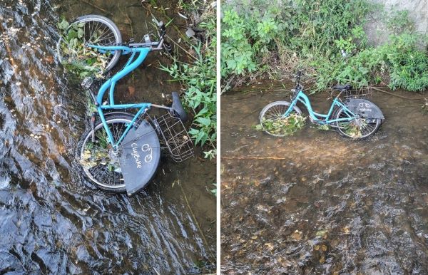 Bicicletă descoperită în Canalul Morii/ Foto: Info trafic Cluj-Napoca 2 - Facebook