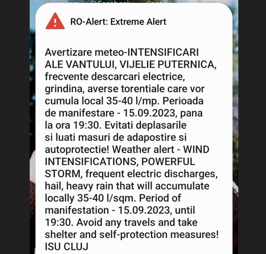 Alertă extremă de furtună. S-au emis mesaje Ro-Alert în Cluj / Foto: monitorulcj.ro
