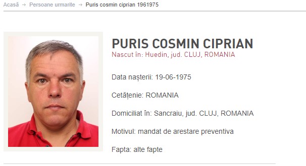 Bărbat din județul Cluj, căutat de Poliție / Foto: site-ul Poliției Române
