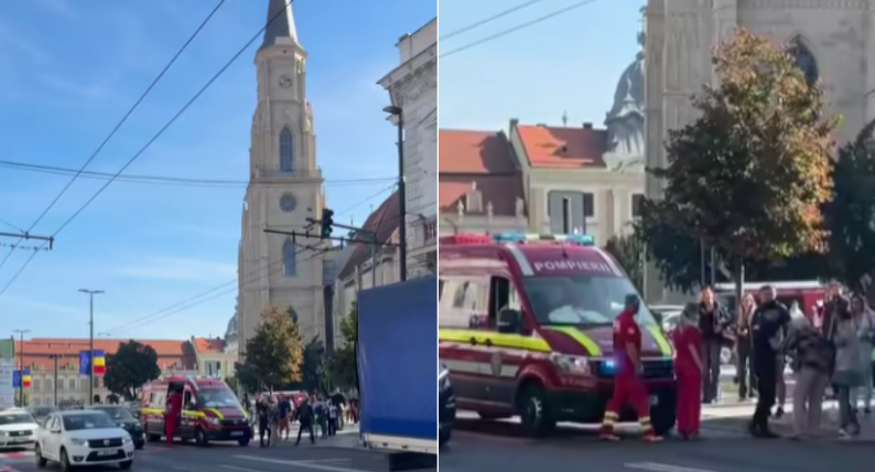O bătrână s-a prăbușit pe drum când a văzut că se apropie ambulanța / Foto: Info Trafic Cluj-Napoca - Facebook