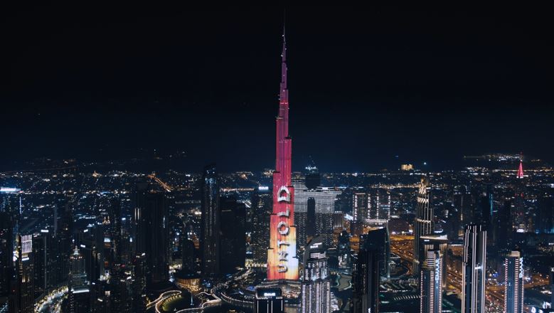 Proiecții pe pe Burj Khalifa. UNTOLD Dubai se lansează în februarie 2024/ Foto: UNTOLD