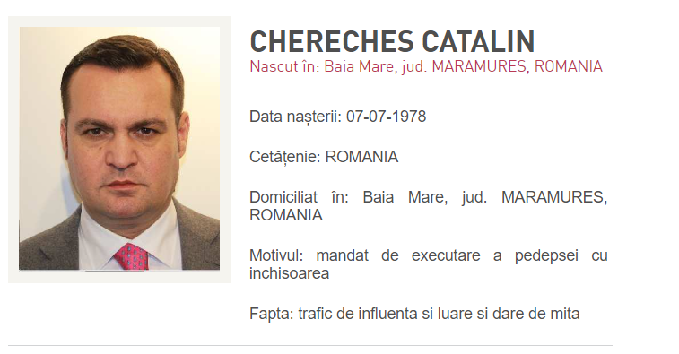 Primarul Cătălin Cherecheș, dar în urmărire generală/ Sursa: politiaromana.ro