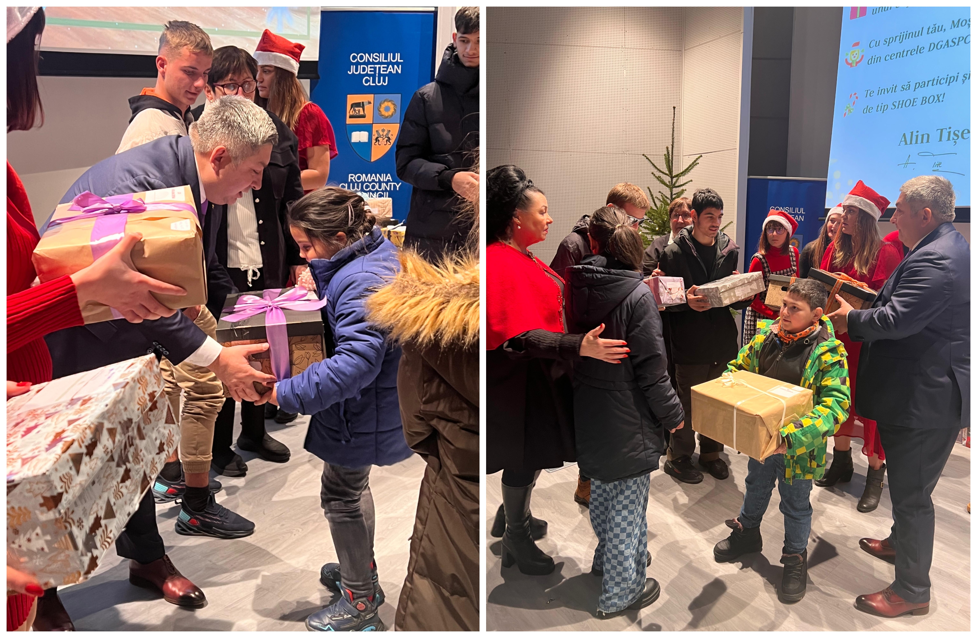 Toți copiii din centrele DGASPC Cluj au primit un cadou din partea lui Moș Crăciun. FOTO: CJ Cluj