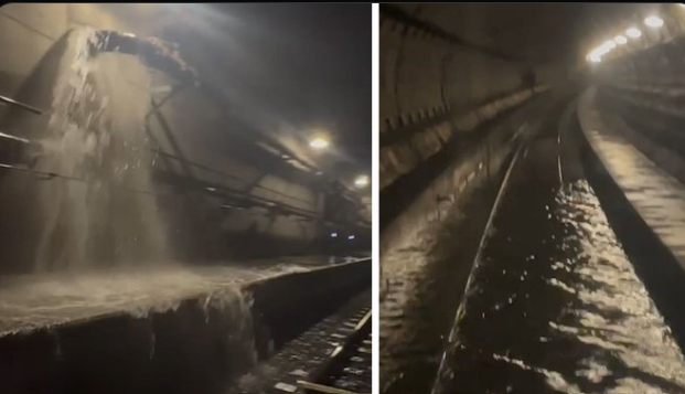 Ploile abundente au dus la inundarea unor porţiuni ale tunelului de sub Tamisa/ Foto: @Aktualite_fr