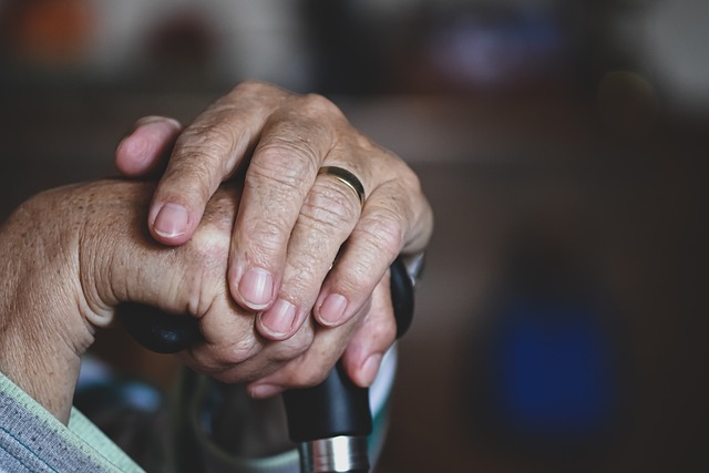 Persoană în vârstă cu mâinile pe un baston/ Foto: pixabay.com