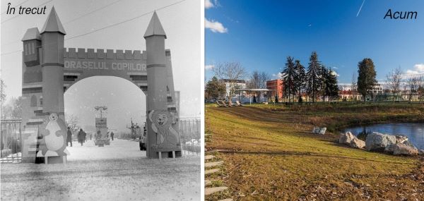 Parcul Feroviarilor în trecut și în prezent/ Foto 1: Amintiri din Vechiul Cluj - Facebook; Foto 2: Emil Boc - Facebook
