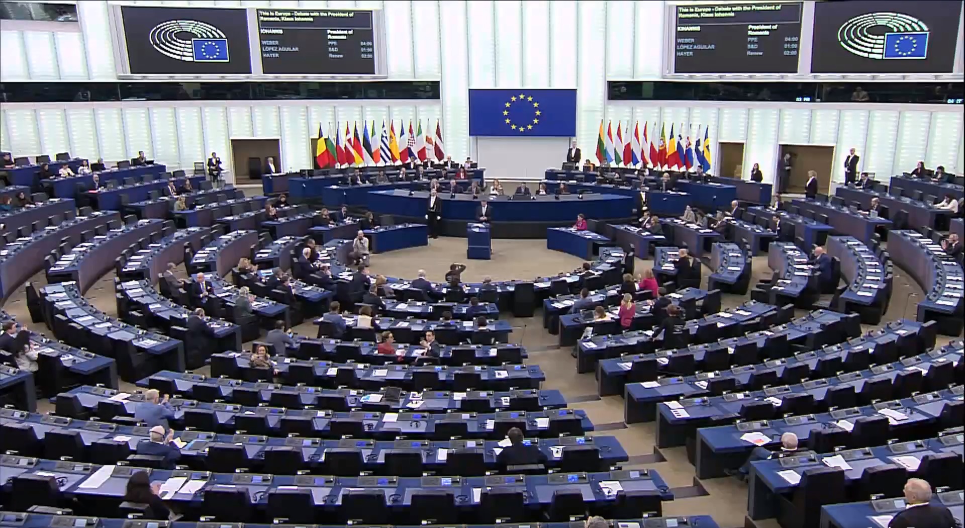 Președintele Iohannis a vorbit la Strasbourg „în plenul gol”. Captură video - Administrația Prezidențială
