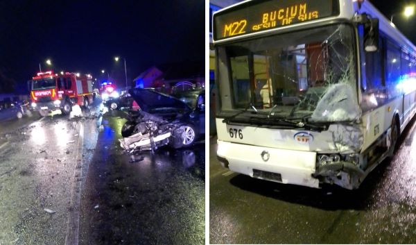 În accident au fost implicate două mașini și un autobuz/ Foto: ISU Cluj