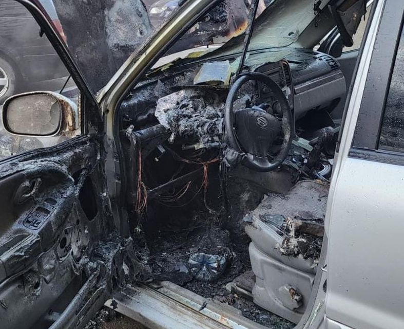 Mașină incendiată în Huedin. Trei bărbați, reținuți/Foto: arhivă ISU Cluj