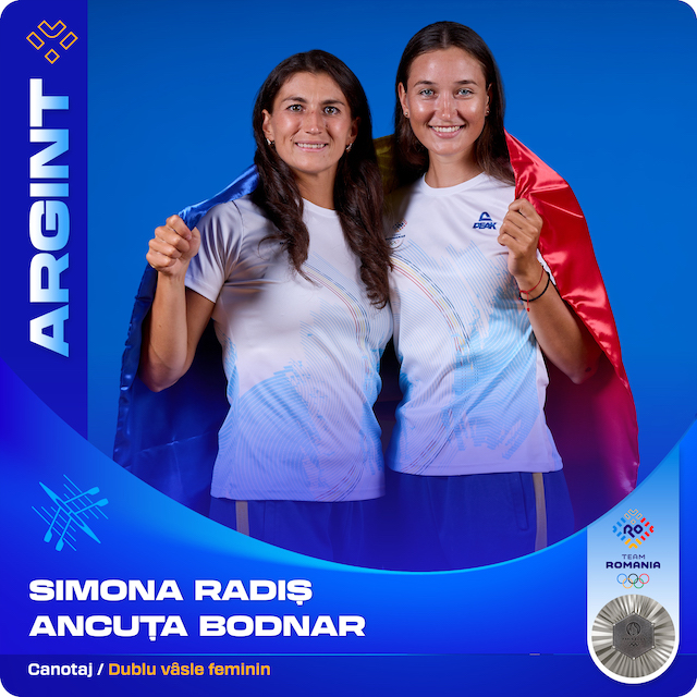 Medalii de argint la JO 2024 pentru canotoarele românce, Ancuța Bodnar și Simona Radiș | Foto: Comitetul Olimpic și Sportiv Român - Facebook