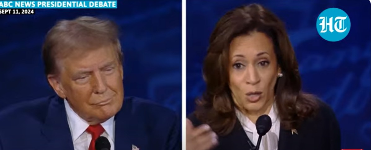 Kamala Harris și Donald Trump s-au confruntat într-o dezbatere prezidențială aprinsă la Philadelphia. Foto: captură Youtube / Hindustan Times